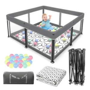 Foldable Baby Playpen with Mat - Quick 1-Minute Setup