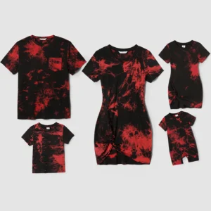 Family Matching Outfits Tie-Dyed Casual Romper, T-Shirt & Dress