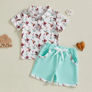 Toddlers Duck Print Short Sleeve Shirt and Shorts Set