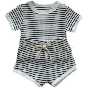 Soft Short Sleeve T-shirt with Striped Shorts