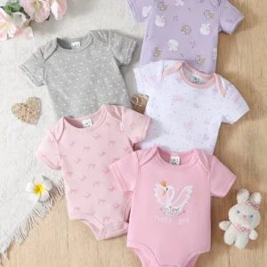 5pcs Baby Girl Romper Set - Soft Breathable Fabric and All-Season Comfort