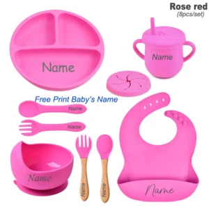8-Piece Personalized Silicone Baby Feeding & Tableware Set