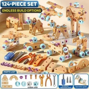 126-Piece STEM Wooden Building & Construction Tool Set with Electric Drill