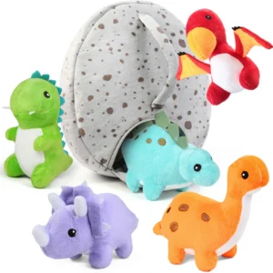5 Small Dinosaur Plush Dolls w/Egg Bag