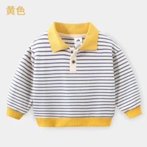 Kids Colorful Striped Sweatshirt with Turn-Down Collar