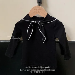 Solid Cotton Long-Sleeve Girl's Pullover Top