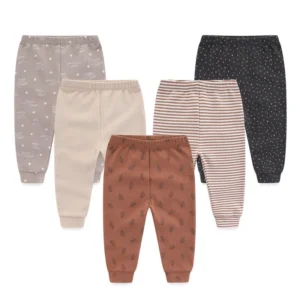 5-Piece 100% Cotton Baby Pants Set – Cute Printed Everyday Trousers