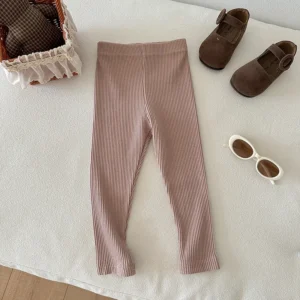 Children's Solid Color Ribbed Pants