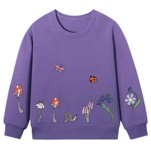 Girls 100% Cotton Floral & Mushroom Graphic Sweatshirt